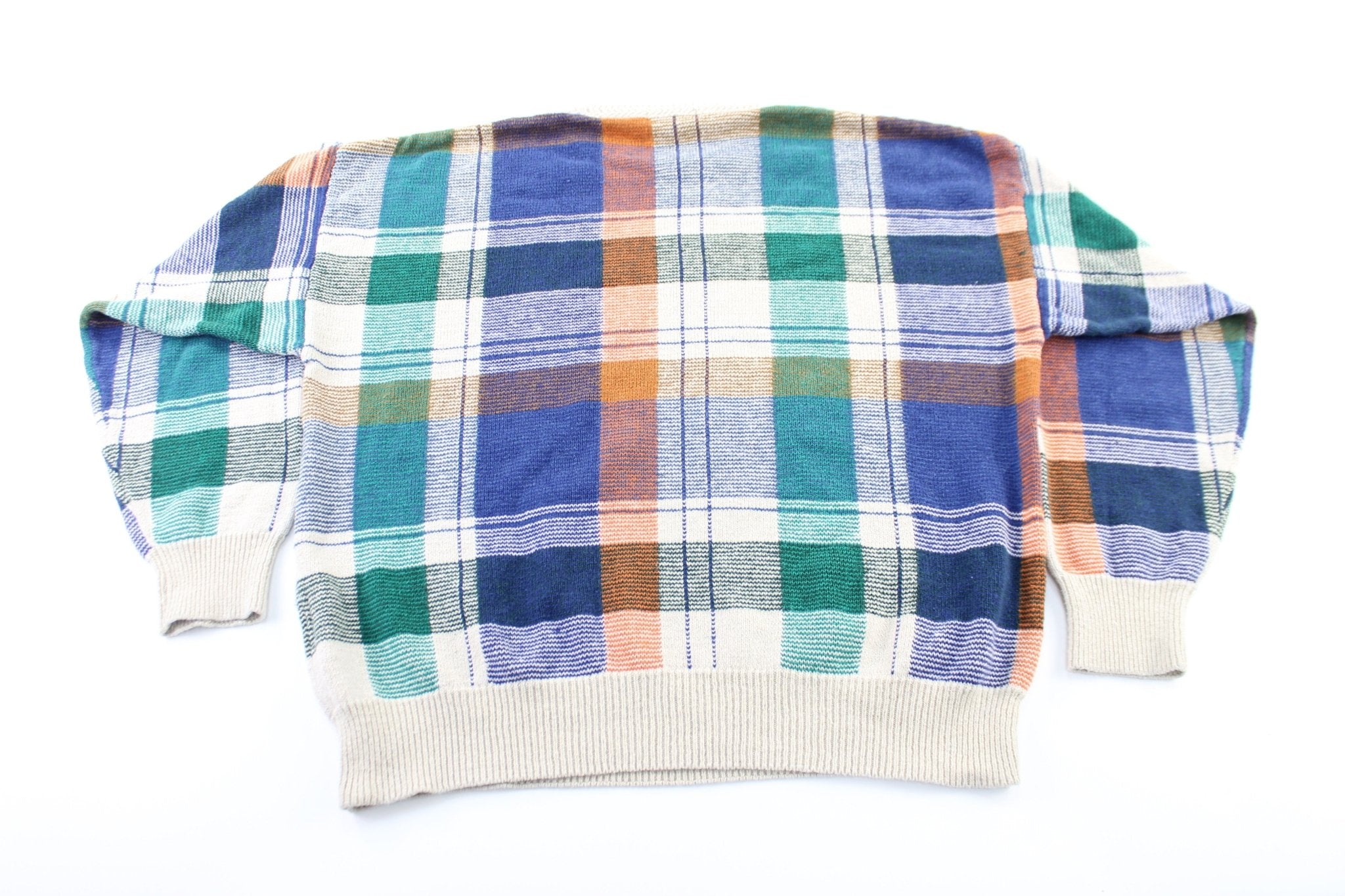 Nautica Plaid Patterned Colorblock Sweater - ThriftedThreads.com