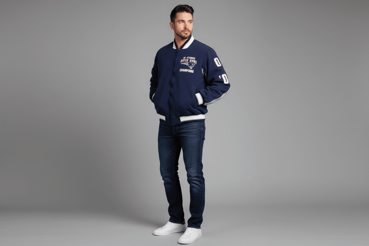 New England Patriots 4 Time Champions Bomber Jacket - Jacket - Thrifted Threads