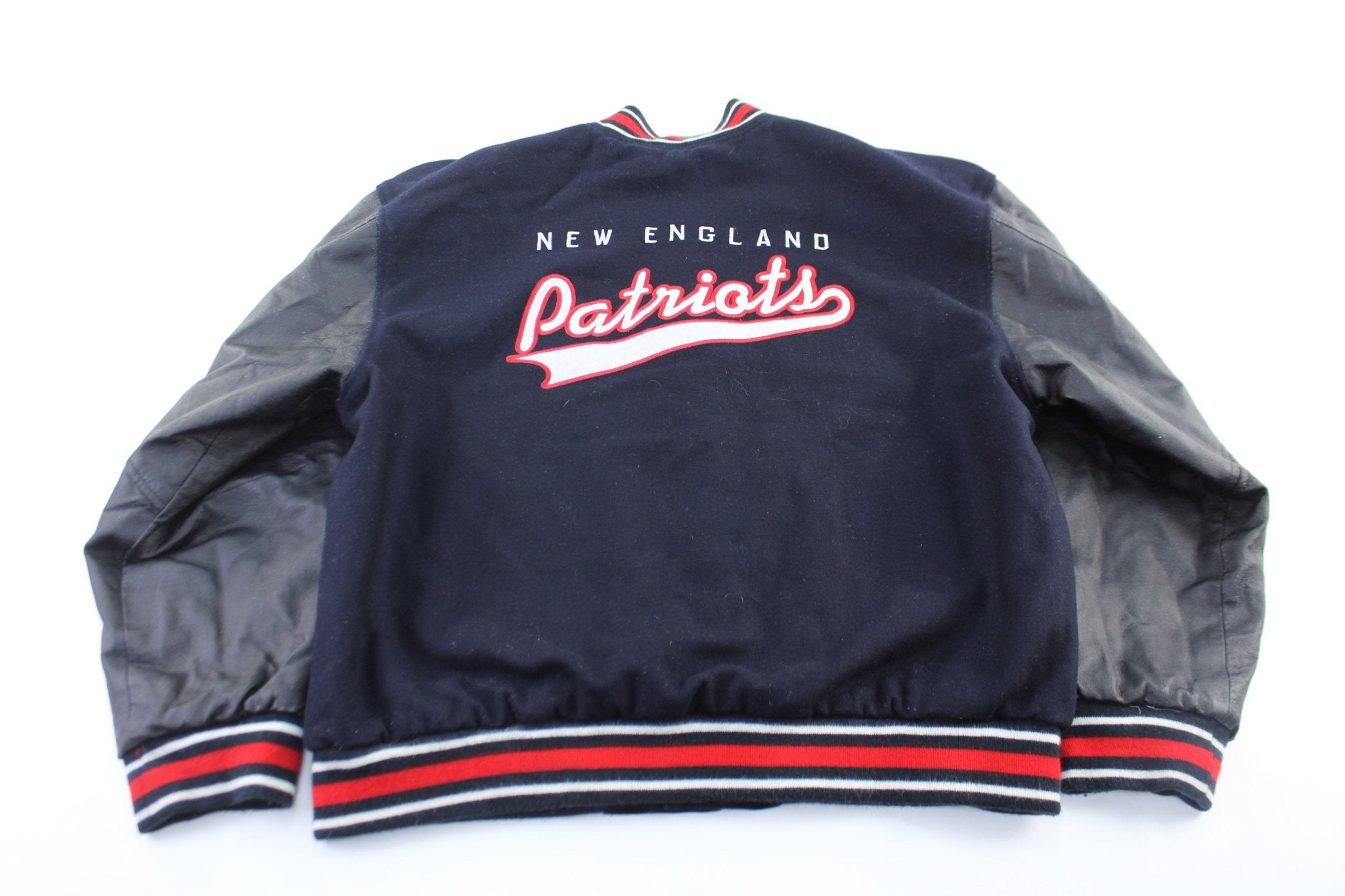 New England Patriots Embroidered Reversible Varsity Jacket - ThriftedThreads.com