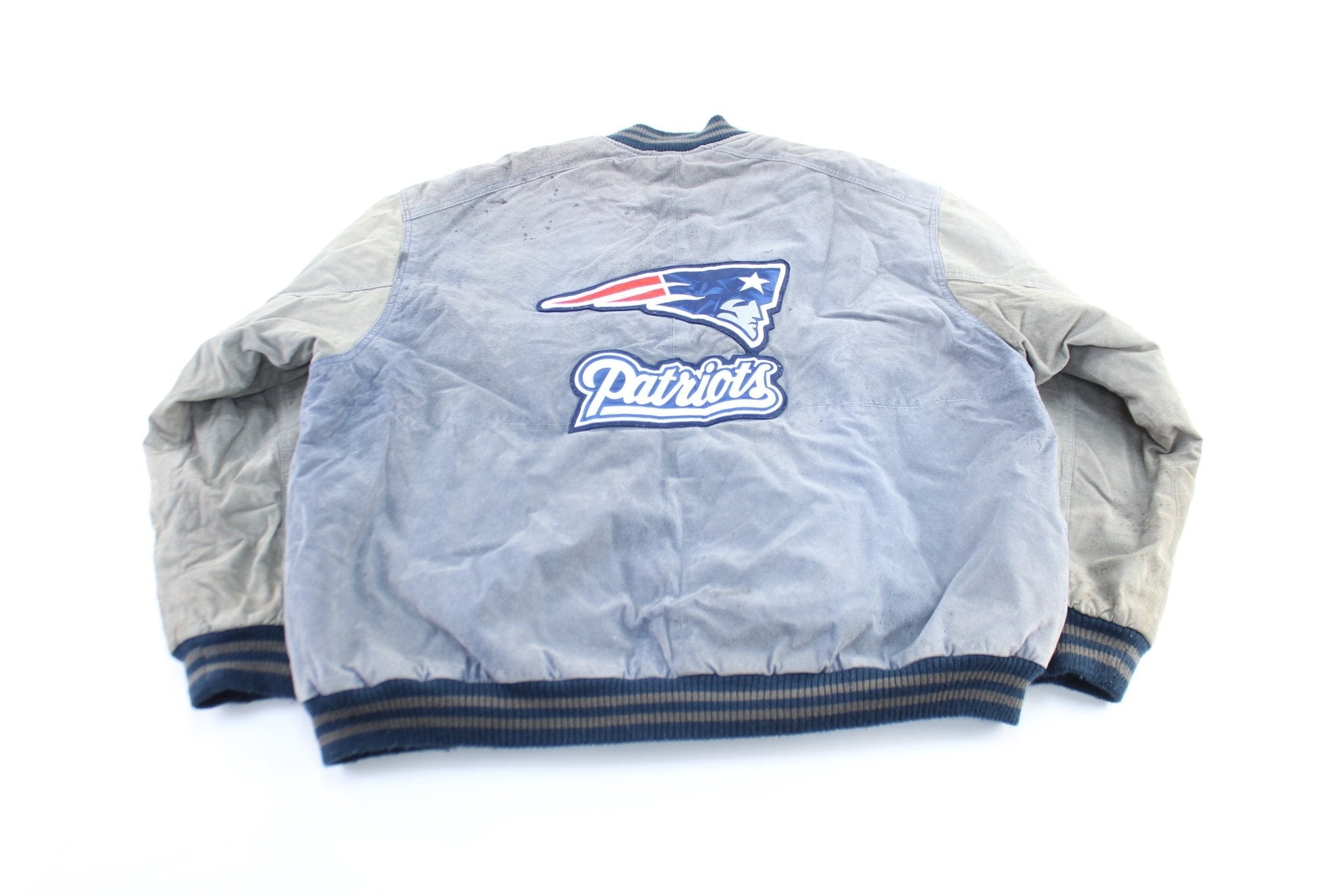 New England Patriots Embroidered Suede Zip Up Jacket - Jacket - Thrifted Threads