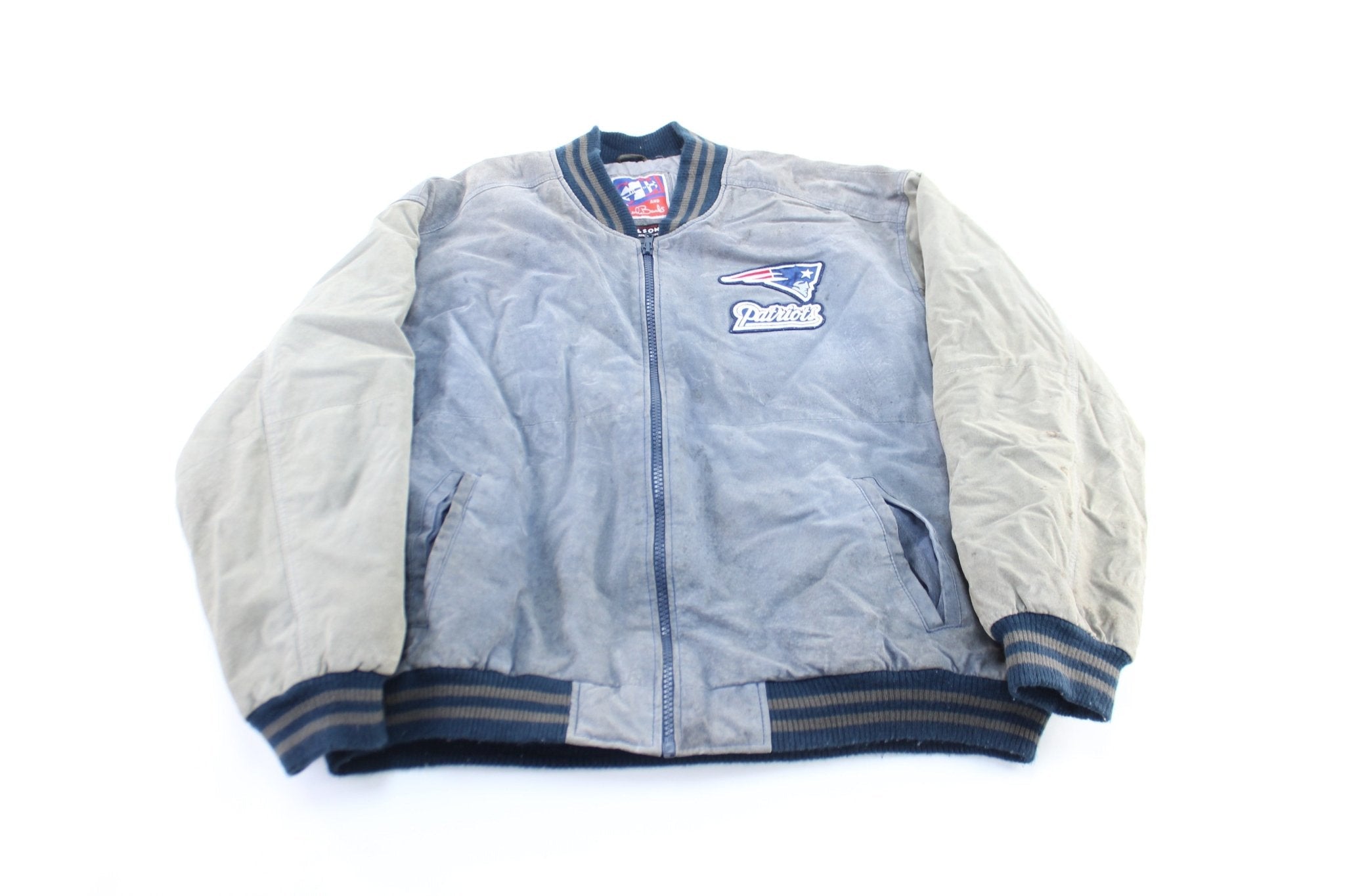 New England Patriots Embroidered Suede Zip Up Jacket - Jacket - Thrifted Threads