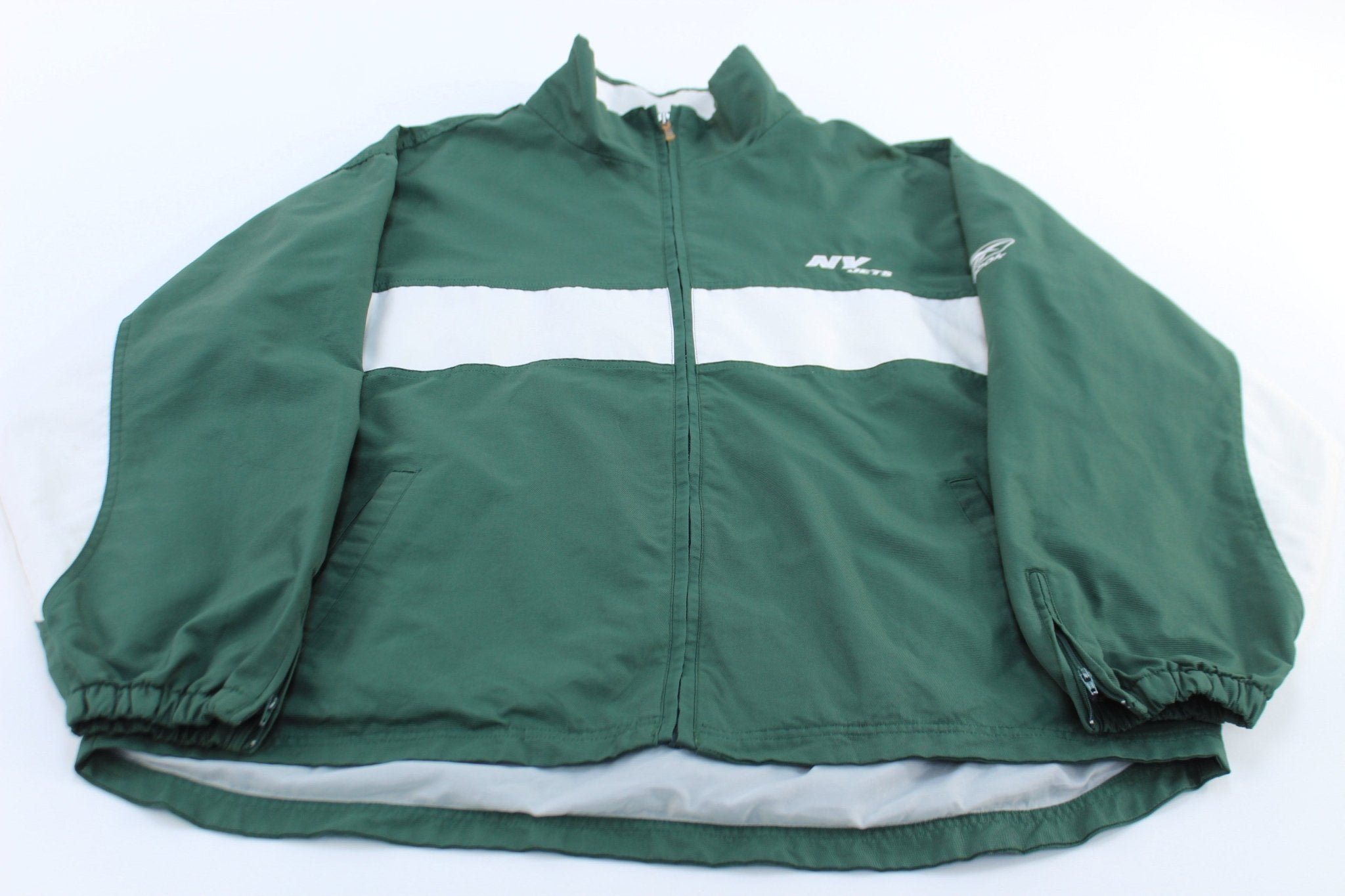 New York Jets Football Embroidered Reebok Zip Up Jacket - ThriftedThreads.com