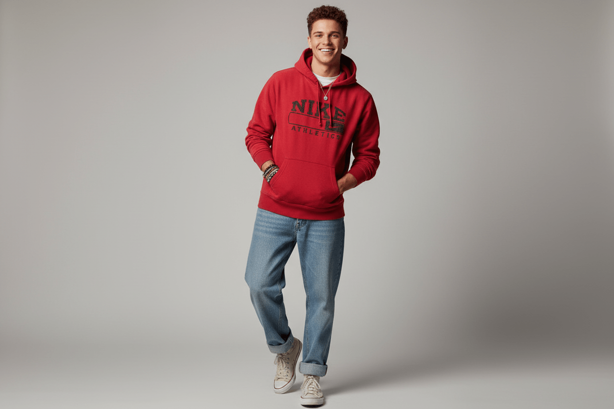 Nike Athletics Red Pullover Hoodie - ThriftedThreads.com