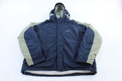 Nike Embroidered Logo Blue & Grey Parka Jacket - ThriftedThreads.com