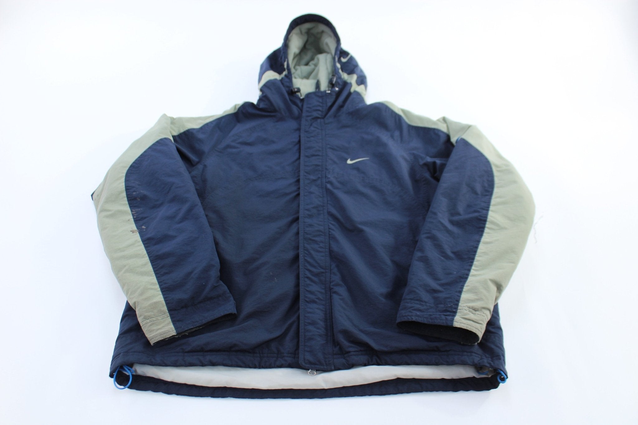 Nike Embroidered Logo Blue & Grey Parka Jacket - ThriftedThreads.com