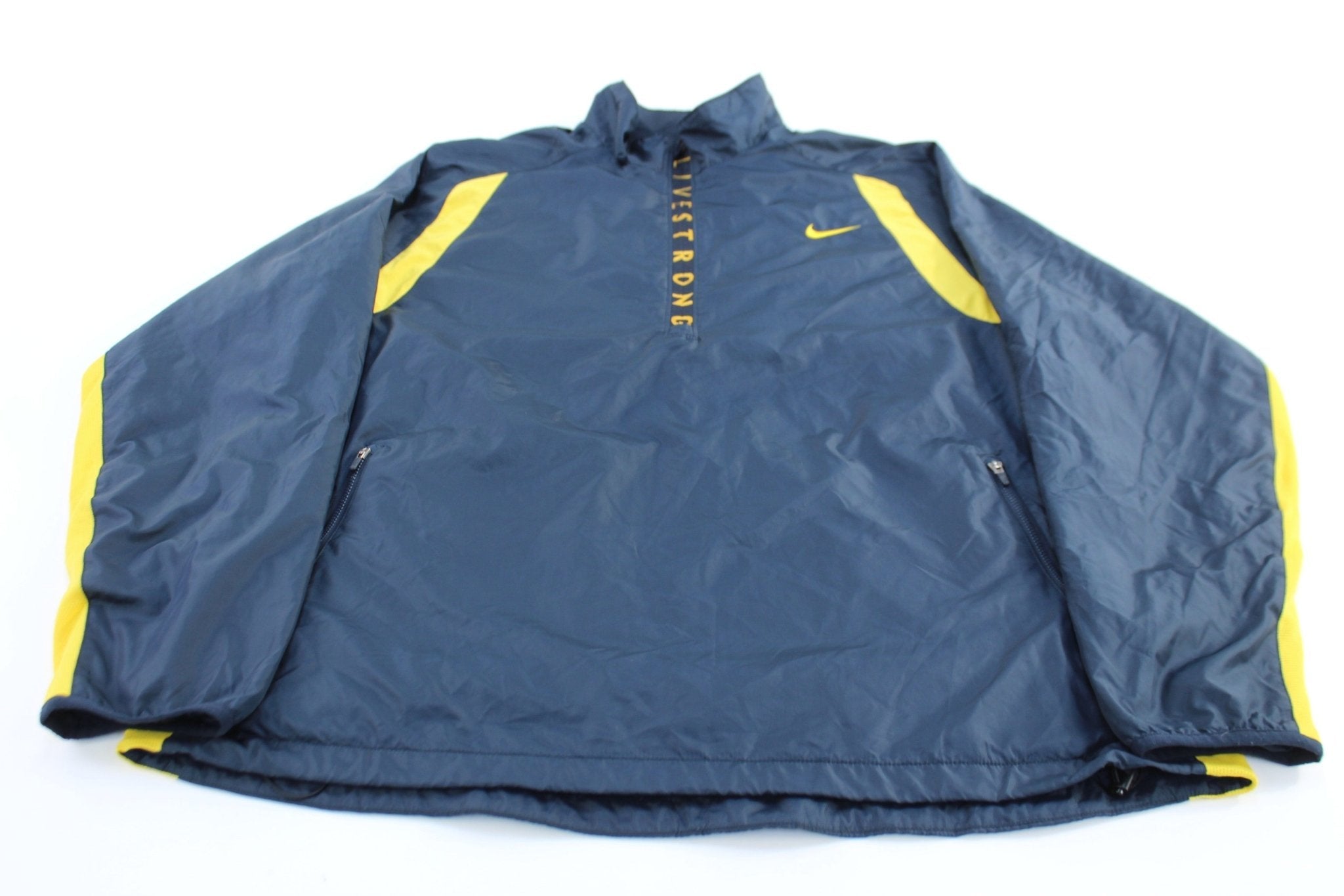 Nike Embroidered Logo Blue & Yellow Livestrong Half Zip Jacket - Jackets - Thrifted Threads