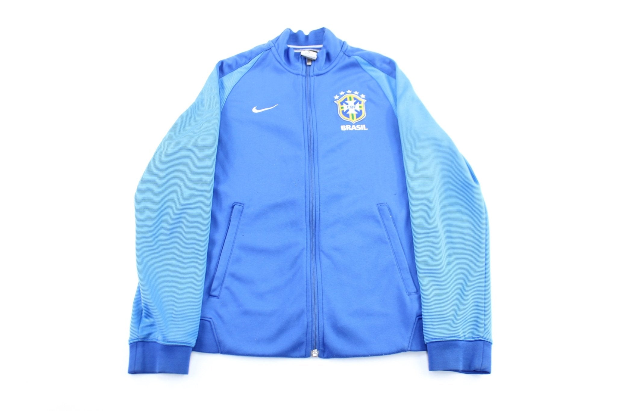 Nike Embroidered Logo Brazil Blue Zip Up Jacket - ThriftedThreads.com