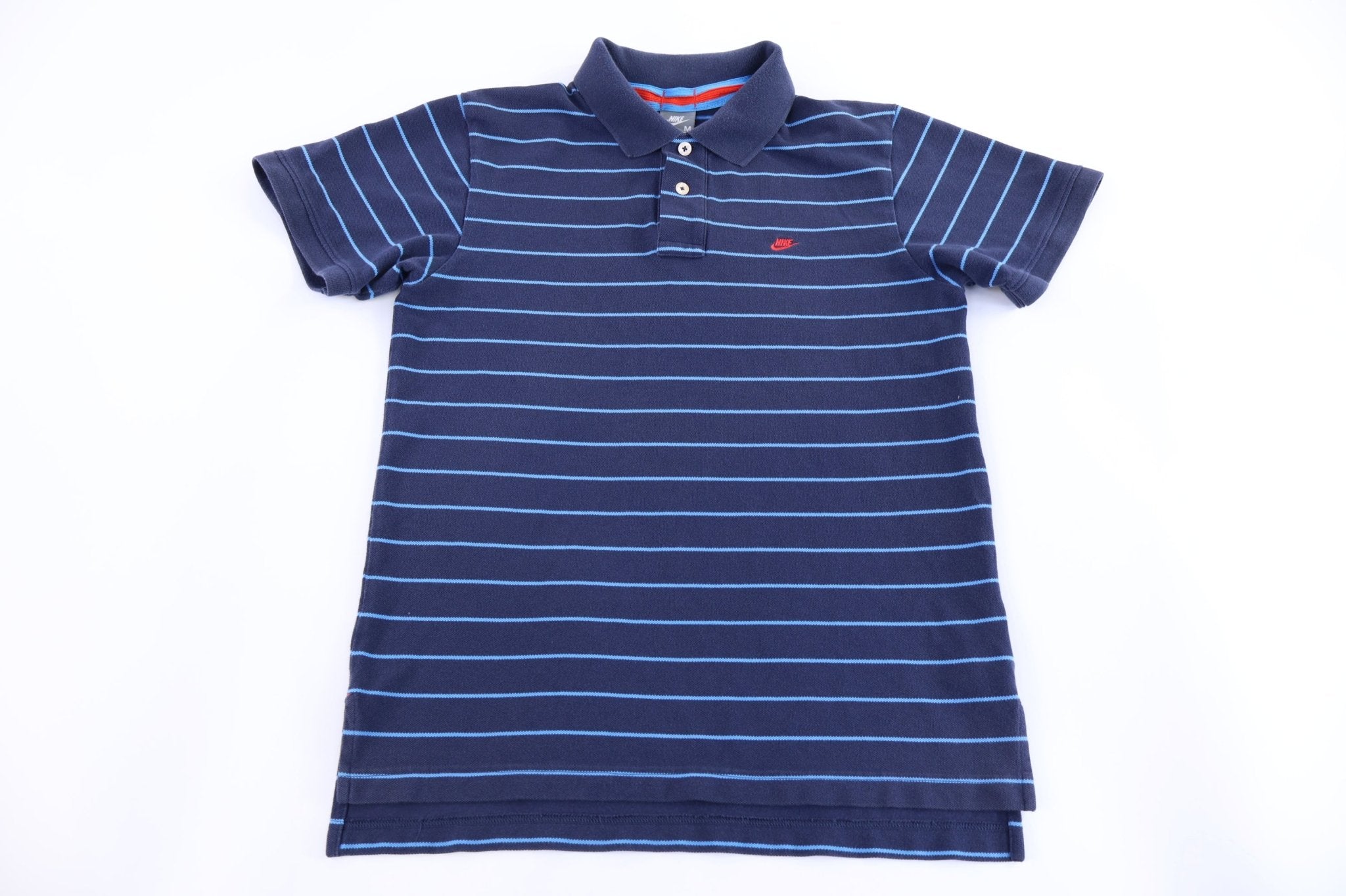 Nike Embroidered Logo Navy Blue Striped Button Up - Button Ups/Downs - Thrifted Threads