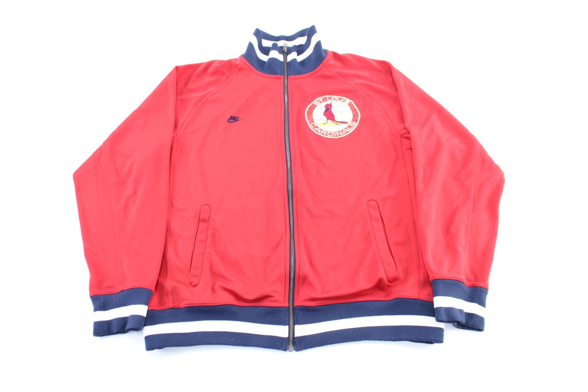 Nike Embroidered Logo St. Louis Cardinals Red, Blue, & White Zip Up Jacket - Jacket - Thrifted Threads