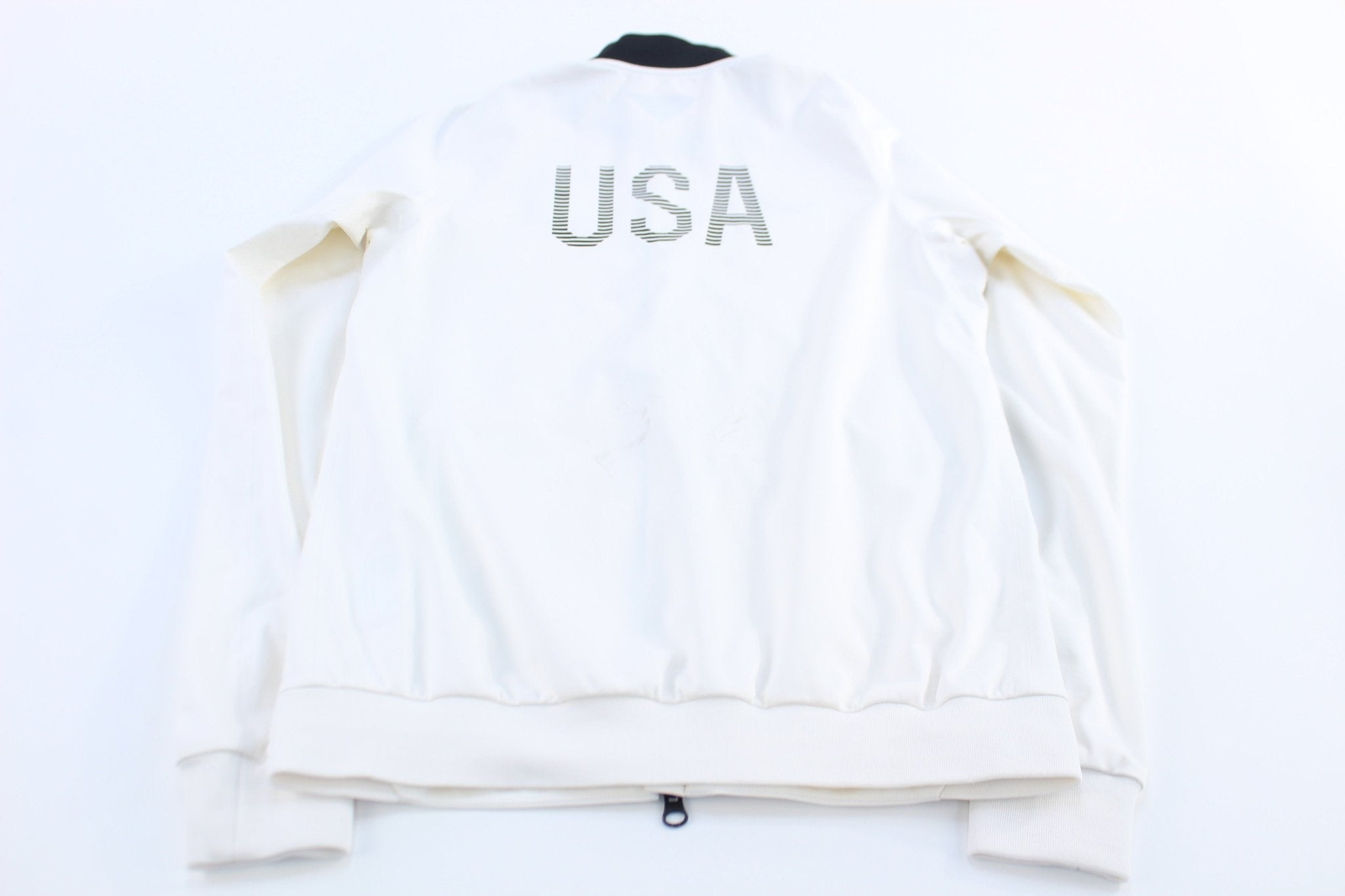 Nike Embroidered Logo Team USA Black & White Striped Jacket - ThriftedThreads.com