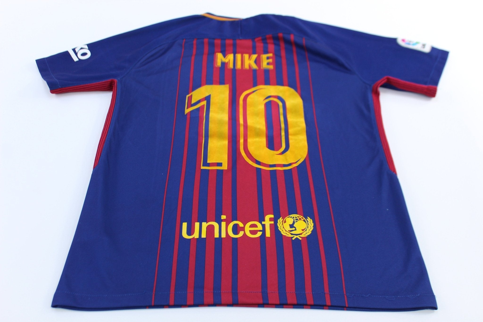 Nike Embroidered Swoosh Logo FC Barcelona 10 Mike Soccer Jersey - ThriftedThreads.com