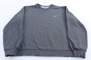 Nike Embroidered Swoosh Logo Grey Sweatshirt - ThriftedThreads.com