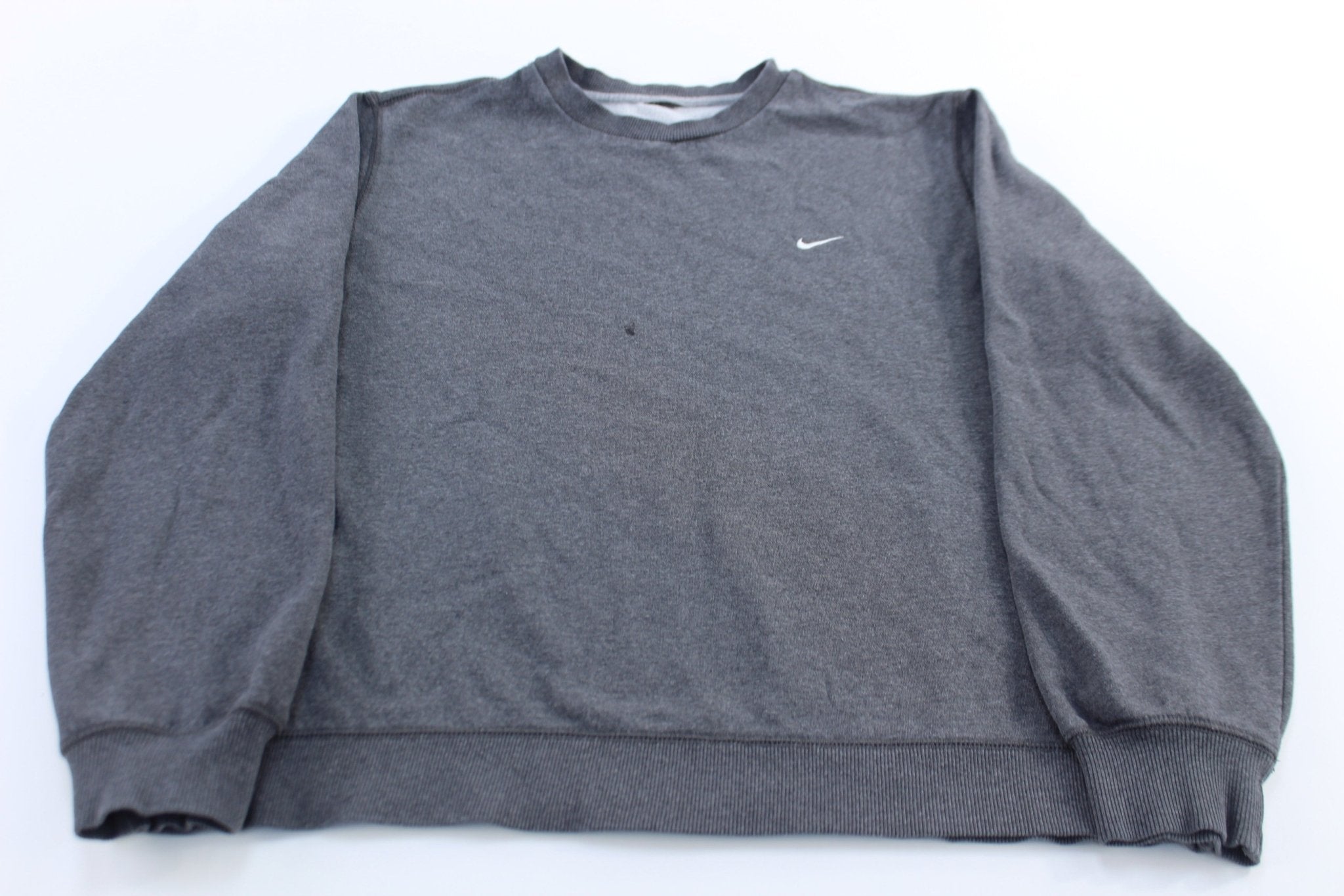 Nike Embroidered Swoosh Logo Grey Sweatshirt - ThriftedThreads.com
