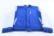 Nike Sportswear Embroidered Logo Blue & Grey Varsity Jacket - ThriftedThreads.com