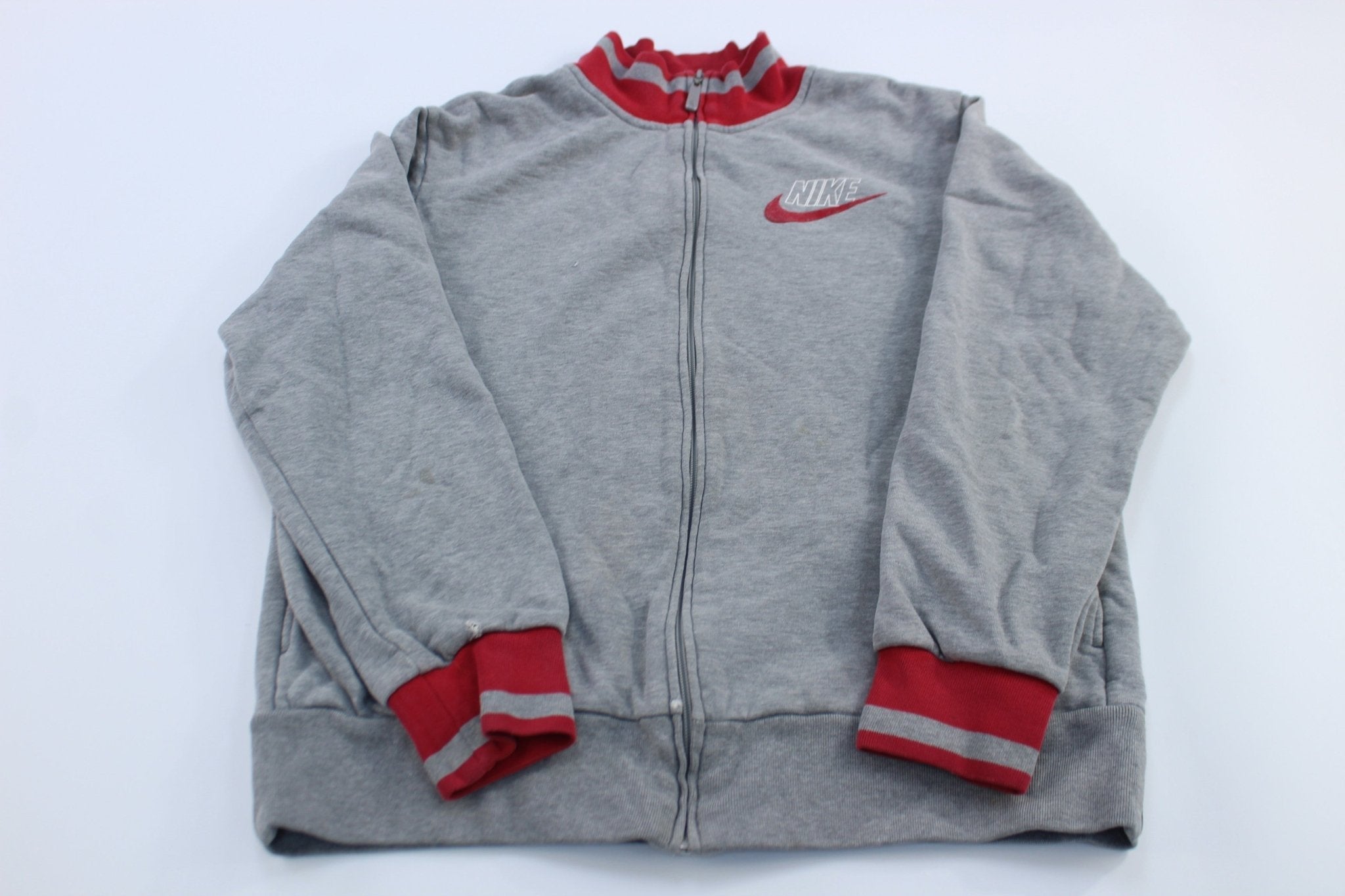 Nike Sportwear Embroidered Logo Red & Grey Track Jacket - Jackets - Thrifted Threads