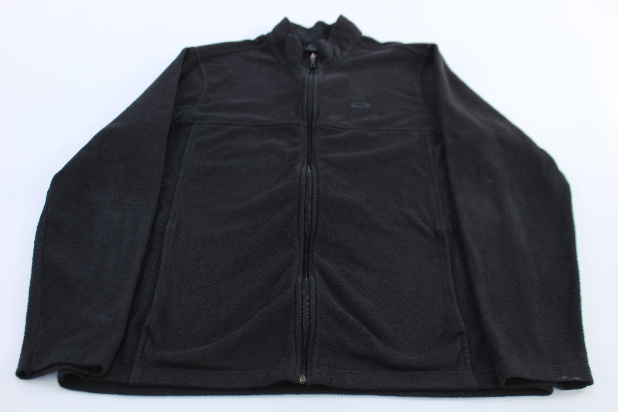 Oakley Embroidered Logo Black Fleece Zip Up Jacket - Jackets - Thrifted Threads