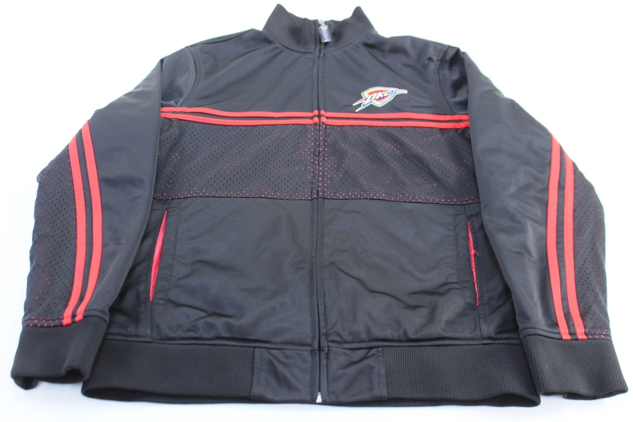 Oklahoma City Thunder Basketball Striped Zip Up Jacket - Jackets - Thrifted Threads