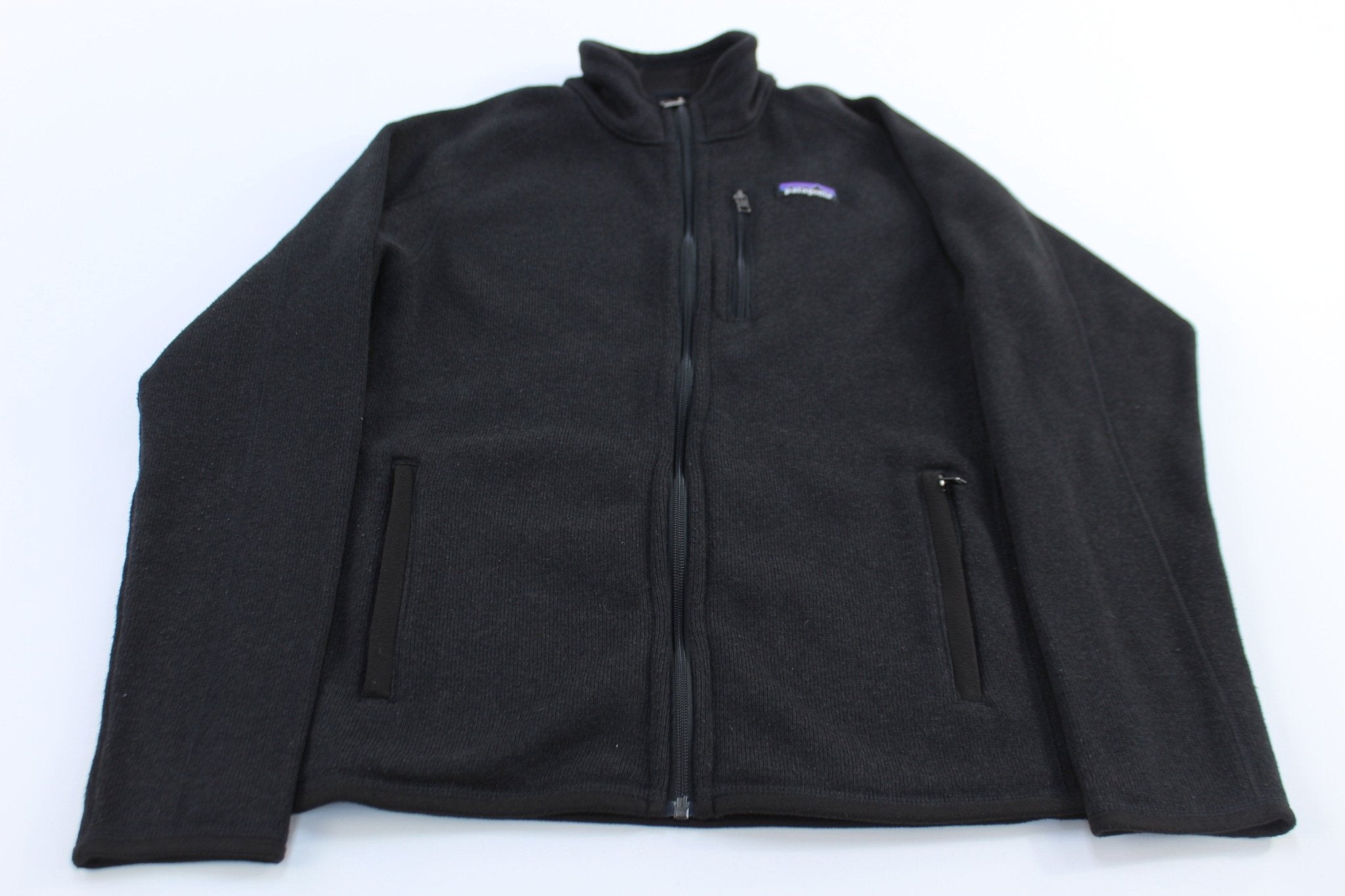 Patagonia Logo Patch Black Full Zip Sweater - ThriftedThreads.com