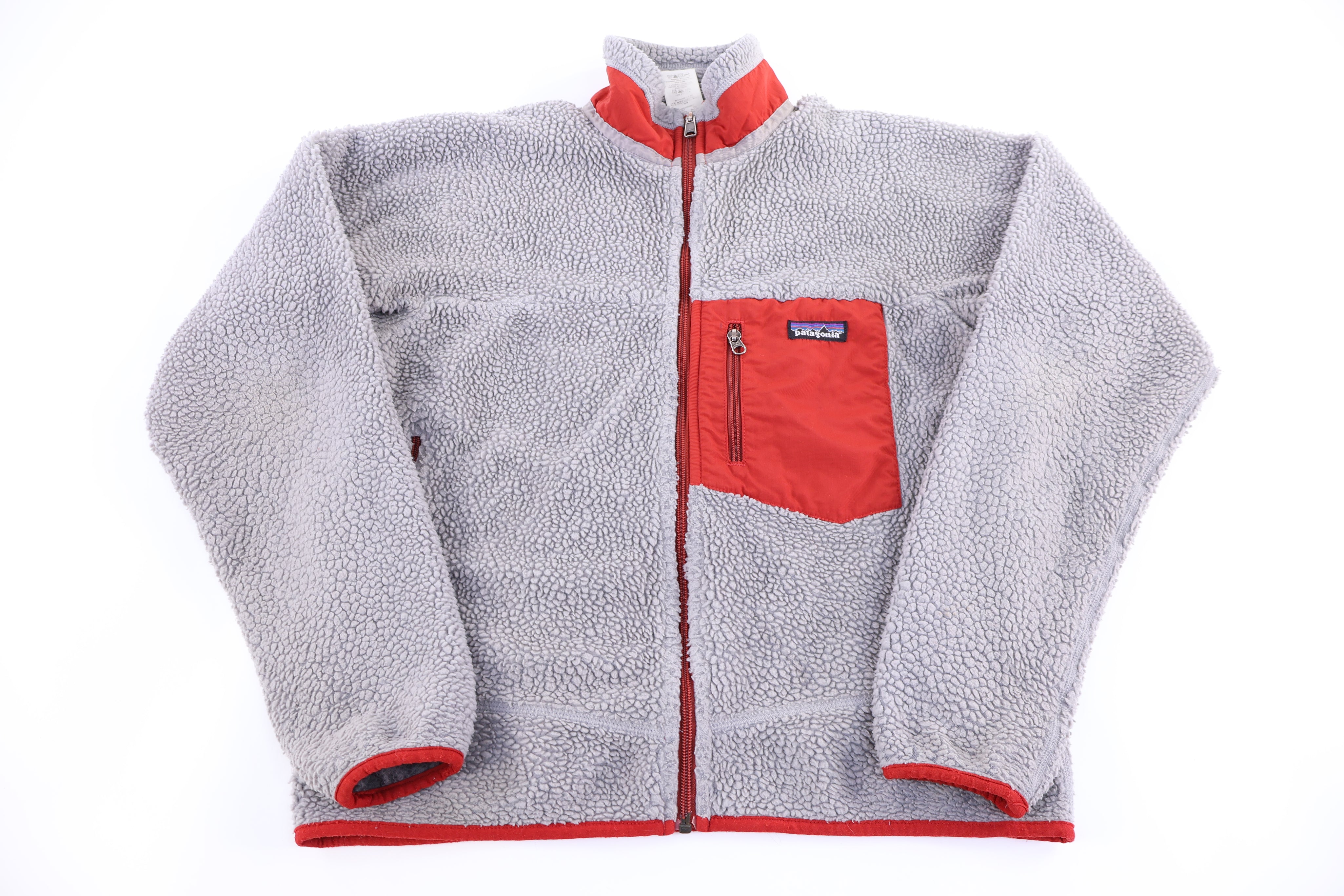 Patagonia Logo Patch Grey Sherpa Full Zip Jacket - Jacket - Thrifted Threads