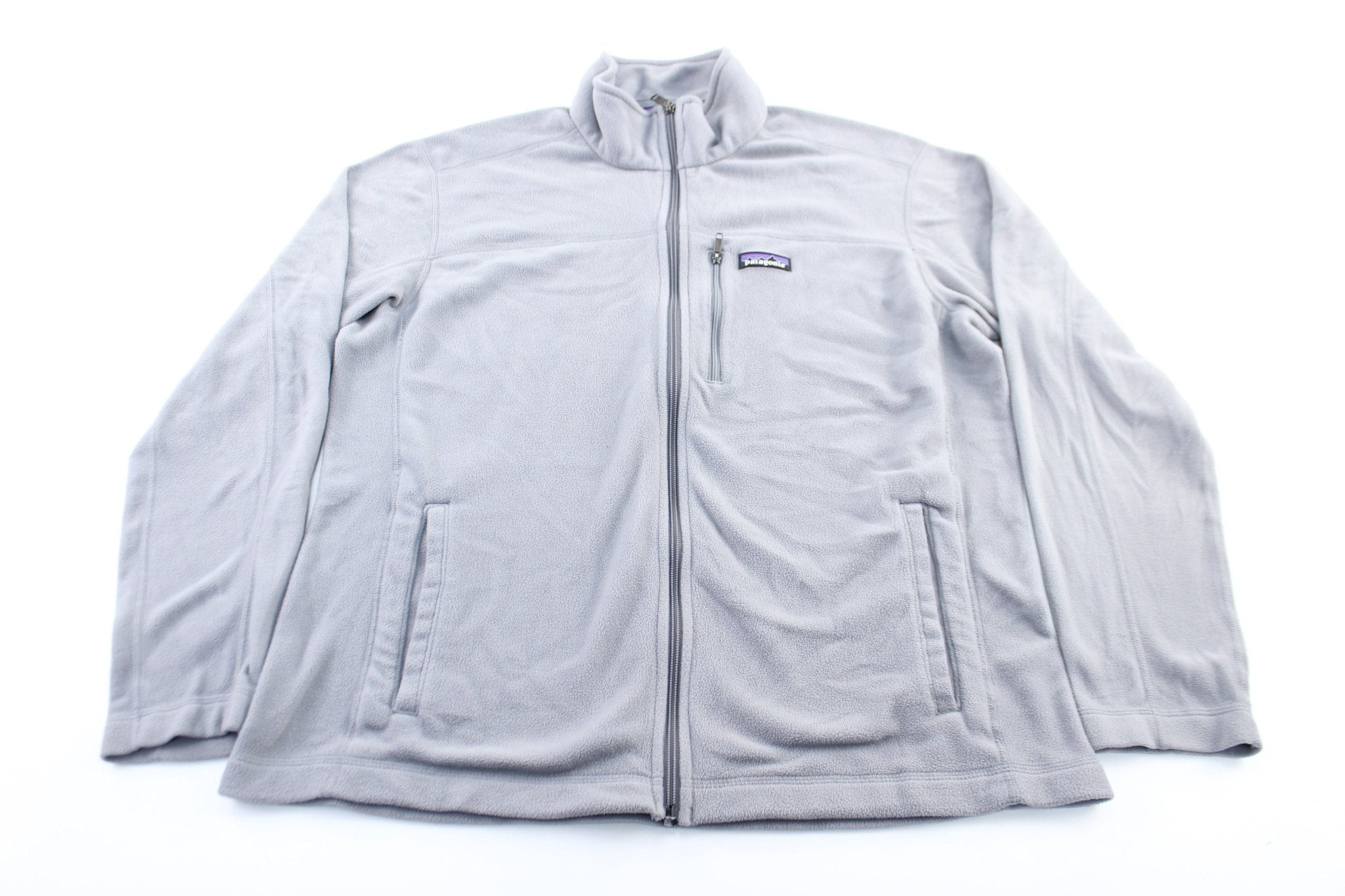 Patagonia Logo Patch Grey Zip Up Jacket - ThriftedThreads.com
