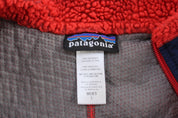 Patagonia Logo Patch Red & Blue Sherpa Zip Up Vest - ThriftedThreads.com