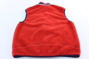 Patagonia Logo Patch Red & Blue Sherpa Zip Up Vest - ThriftedThreads.com