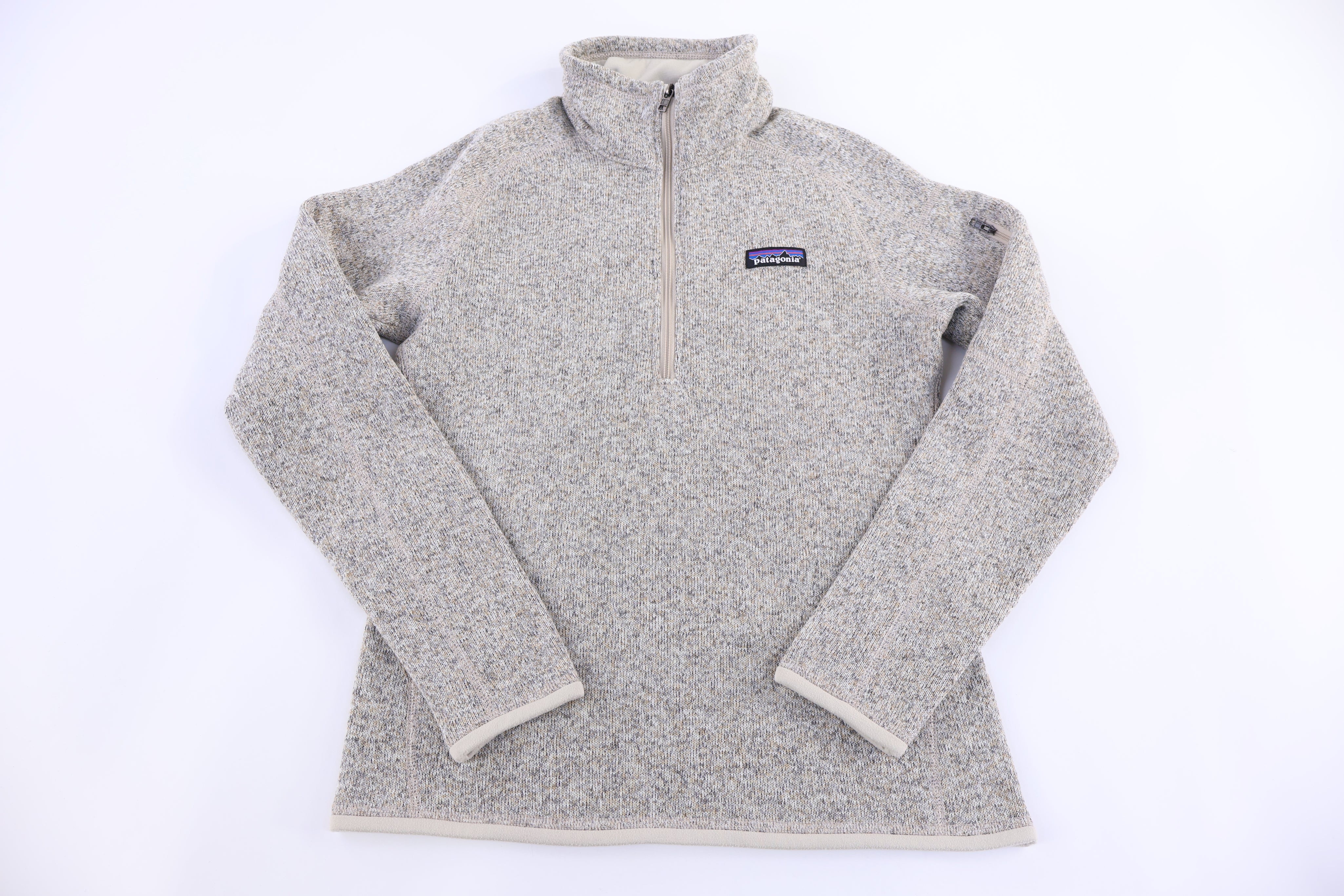 Patagonia Logo Patch Tan Quarter Zip Fleece Pullover - Sweater - Thrifted Threads