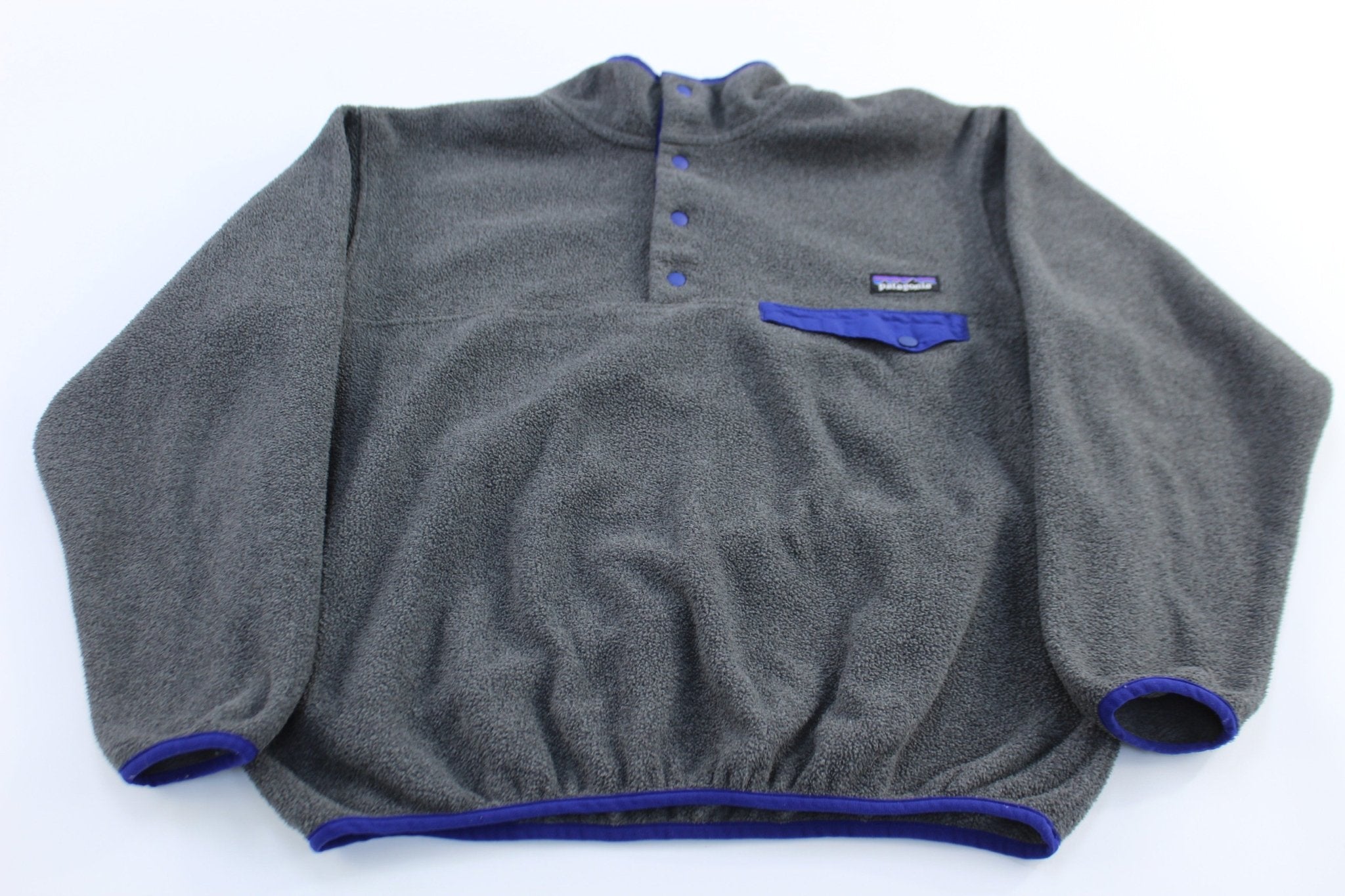 Patagonia Synchilla Blue & Grey Snap - T Fleece Pullover - ThriftedThreads.com