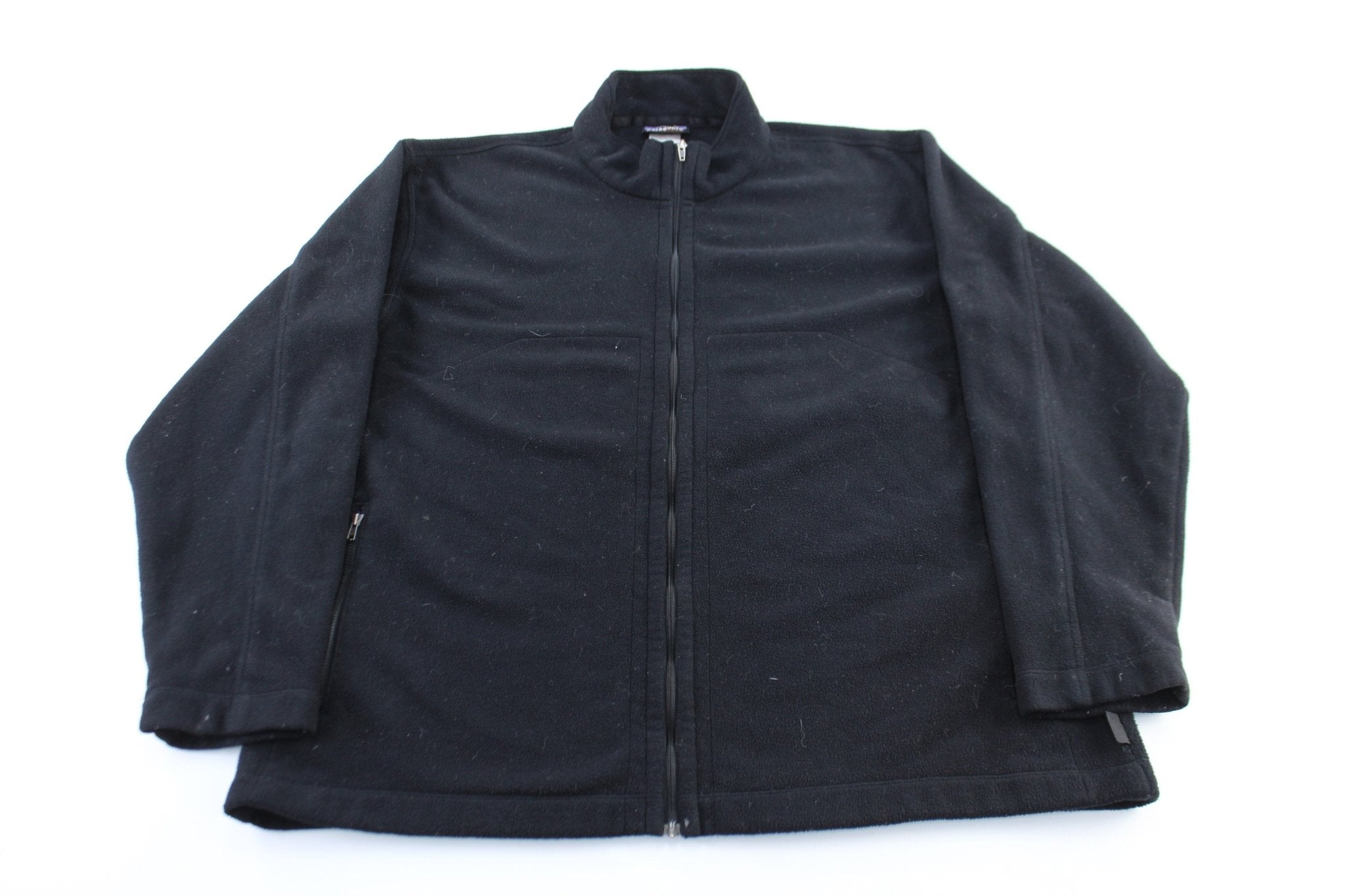 Patagonia Synchilla Embroidered Pirate Logo Black Zip Up Jacket - ThriftedThreads.com