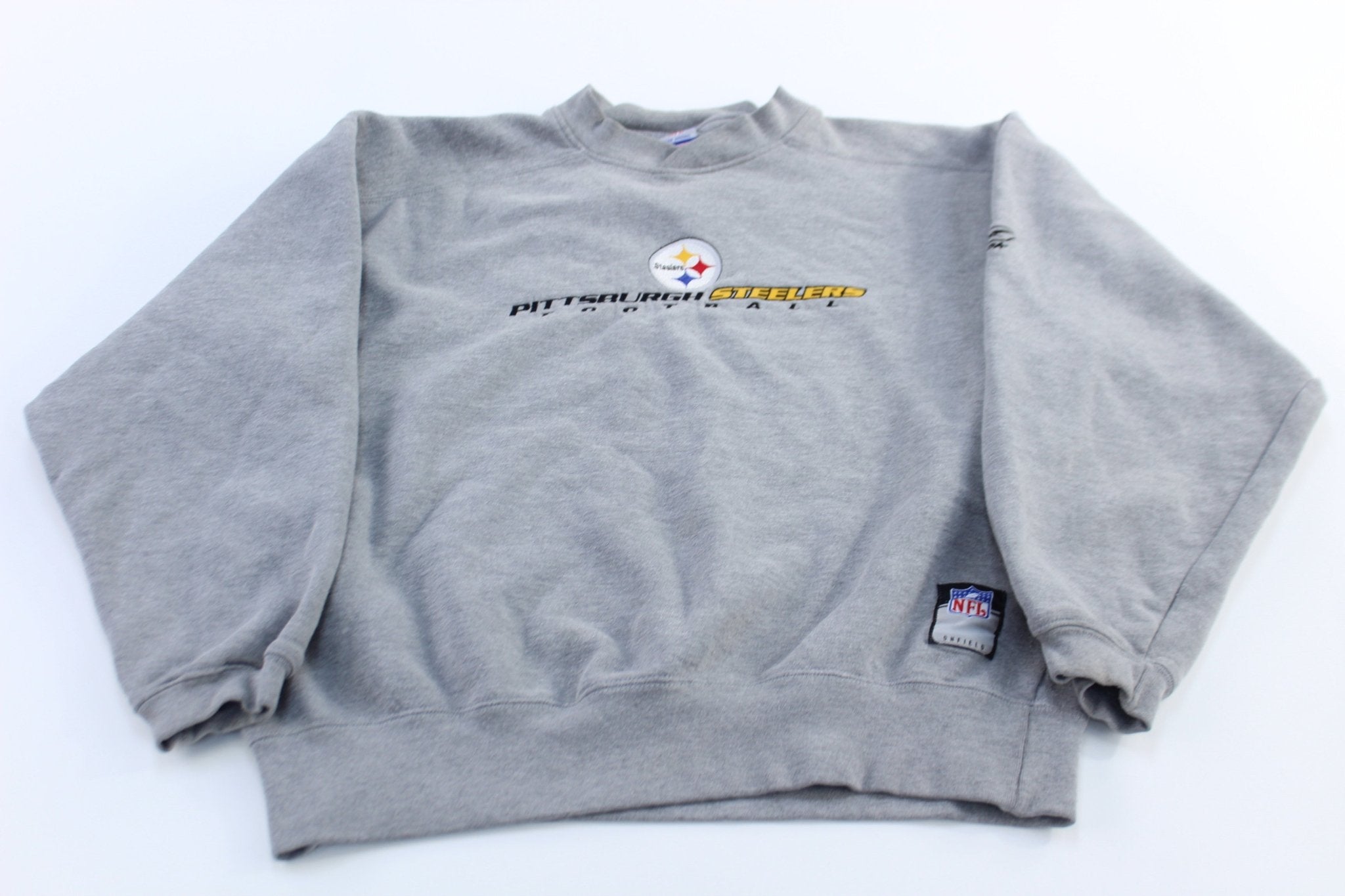 Pittsburgh Steelers Football Embroidered Grey Reebok Sweatshirt - ThriftedThreads.com