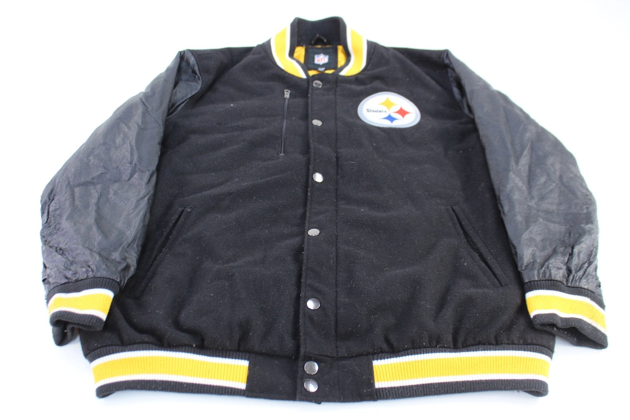 Pittsburgh Steelers Football Embroidered Leather Varsity Jacket - Jackets - Thrifted Threads