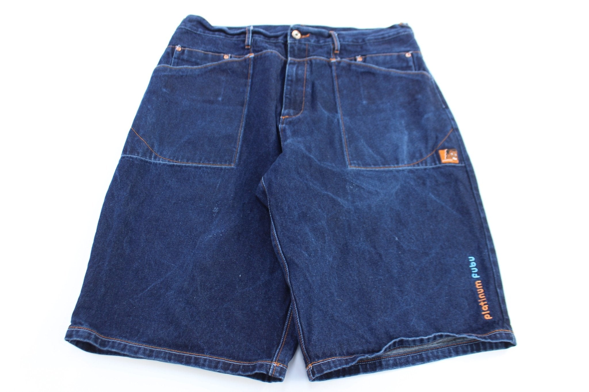 Platinum Fubu Dark Wash Denim Shorts - ThriftedThreads.com