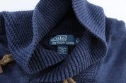 Polo by Ralph Lauren Blue Leather Elbow Patch Pullover Sweater - Sweater - Thrifted Threads