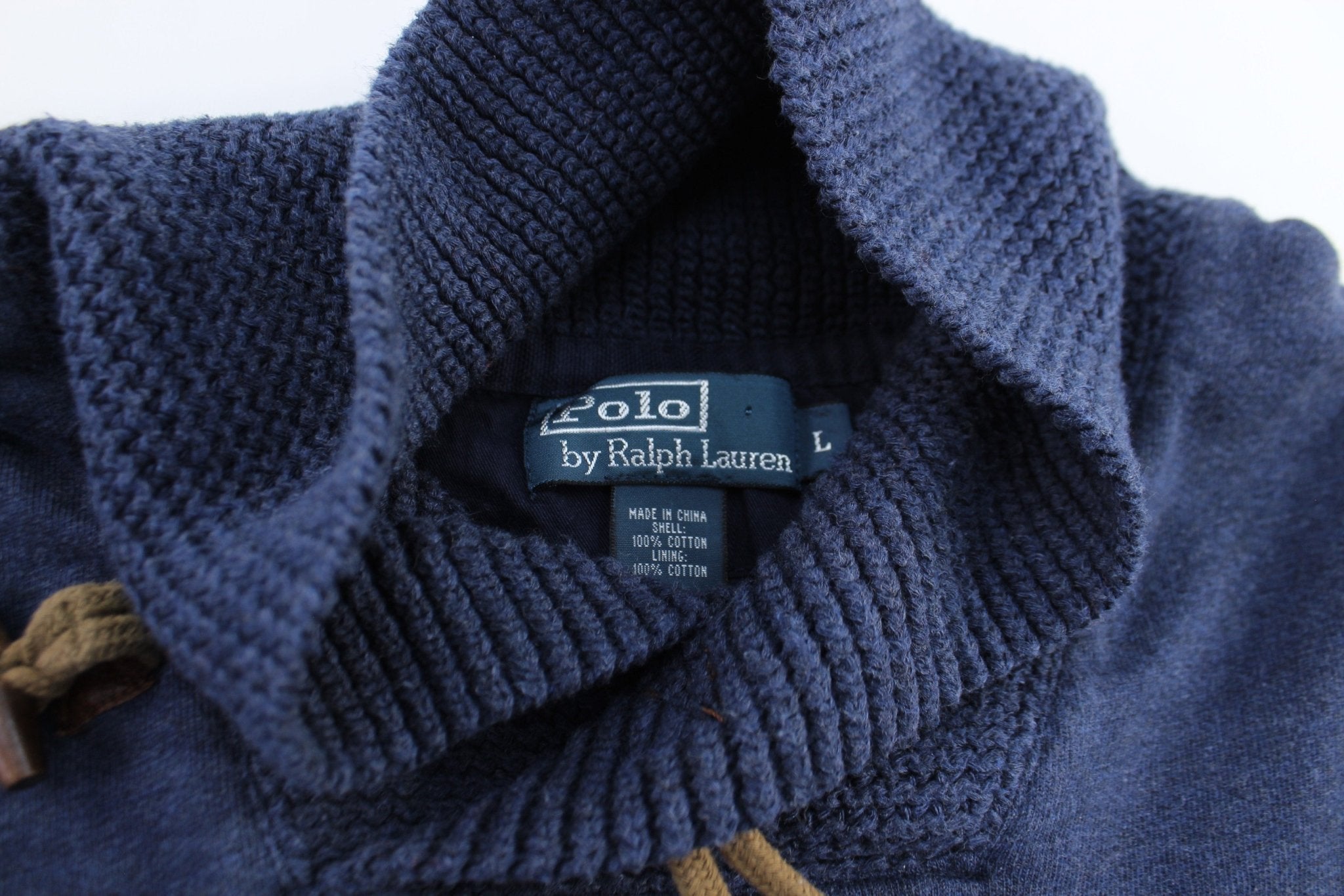 Polo by Ralph Lauren Blue Leather Elbow Patch Pullover Sweater - Sweater - Thrifted Threads