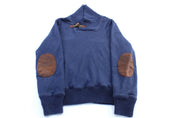 Polo by Ralph Lauren Blue Leather Elbow Patch Pullover Sweater - Sweater - Thrifted Threads