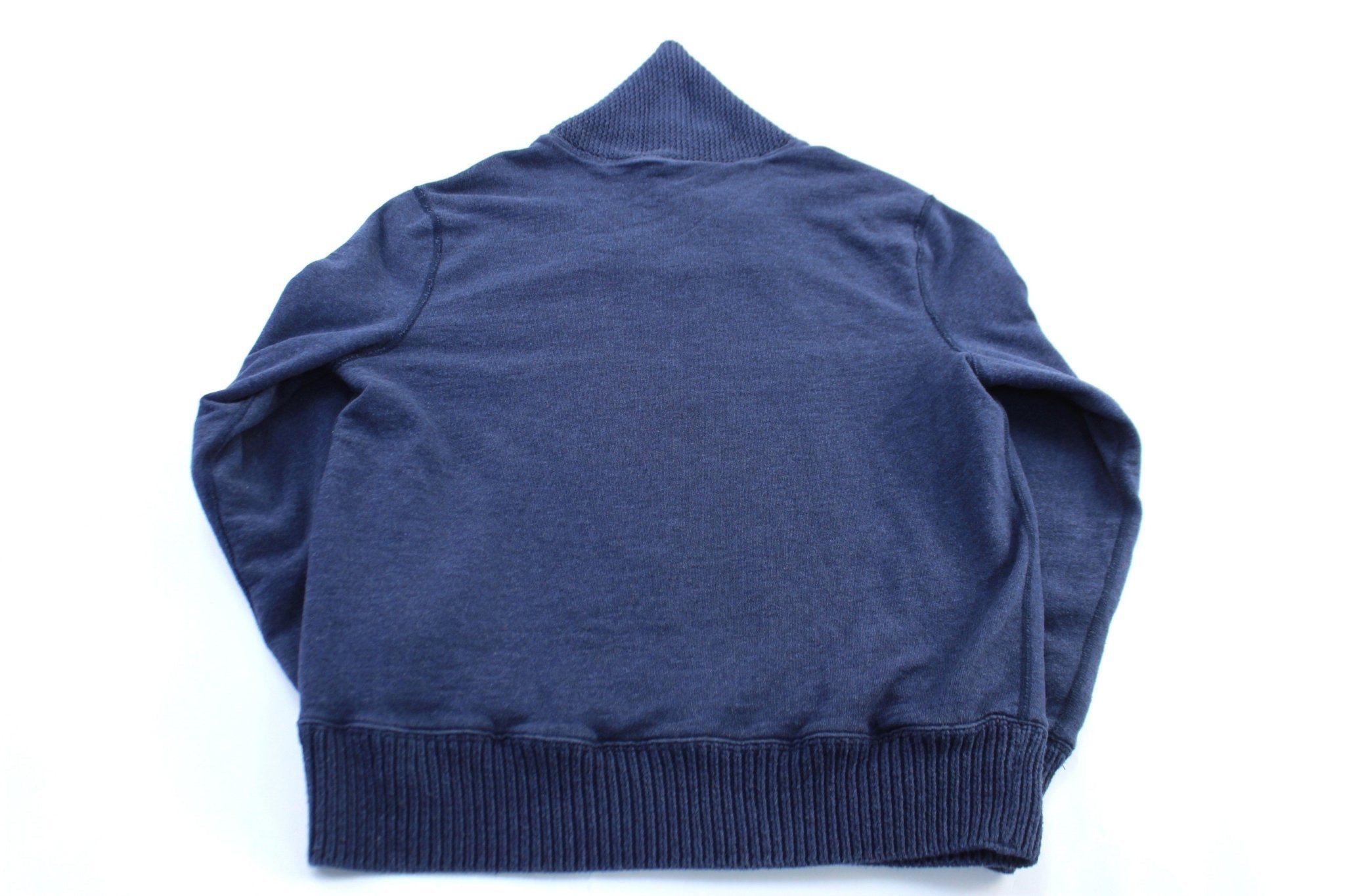 Polo by Ralph Lauren Blue Leather Elbow Patch Pullover Sweater - Sweater - Thrifted Threads