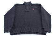 Polo by Ralph Lauren Embroidered Logo Black Quarter Zip Sweater - ThriftedThreads.com