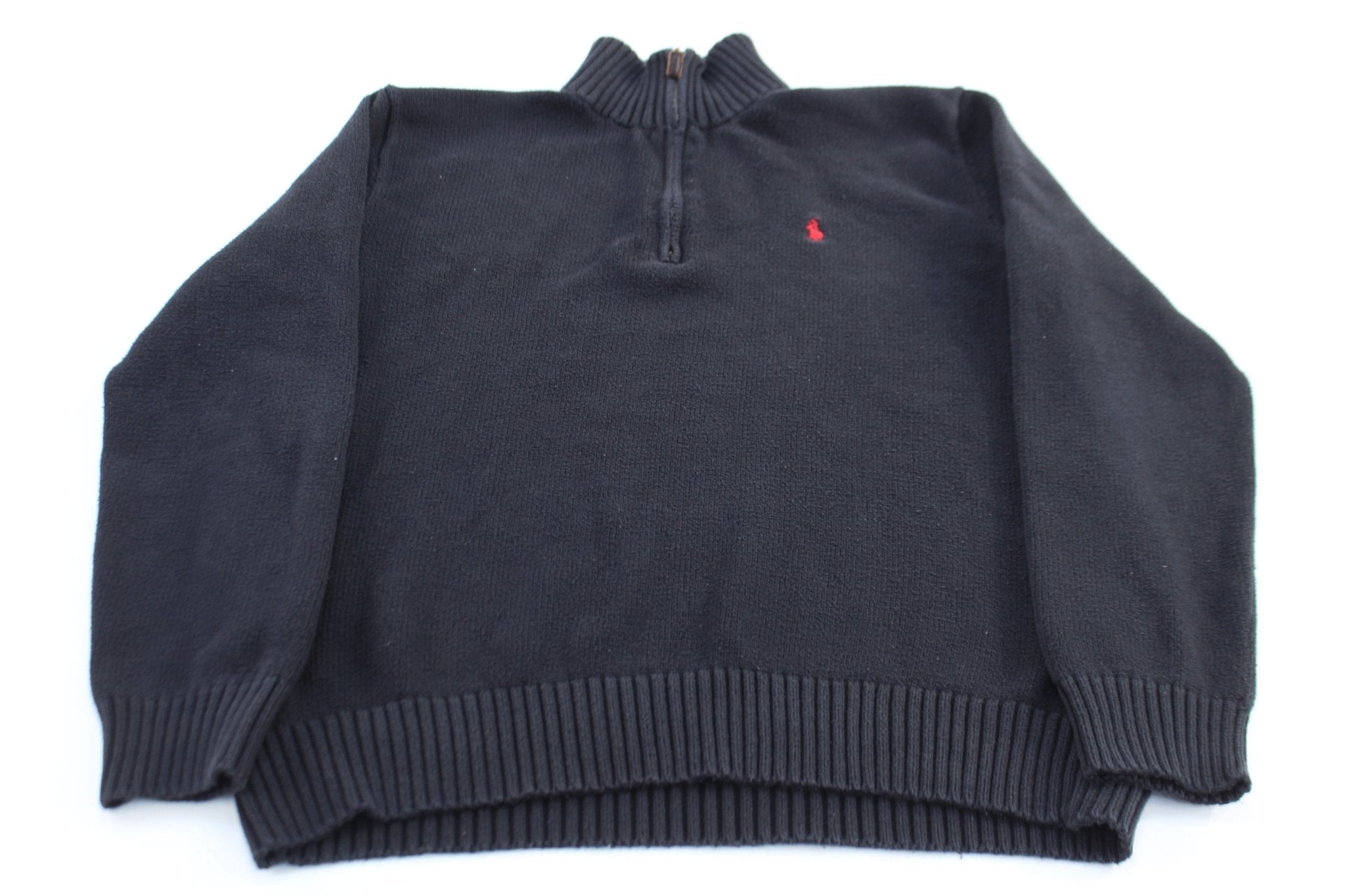 Polo by Ralph Lauren Embroidered Logo Black Quarter Zip Sweater - ThriftedThreads.com