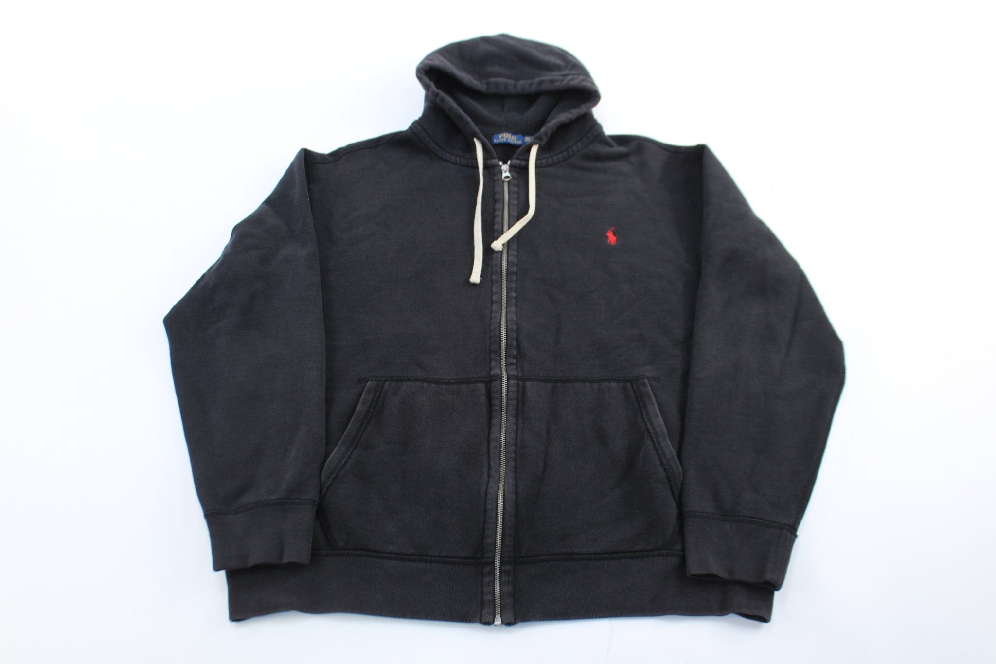 Polo by Ralph Lauren Embroidered Logo Black Zip Up Hoodie - ThriftedThreads.com