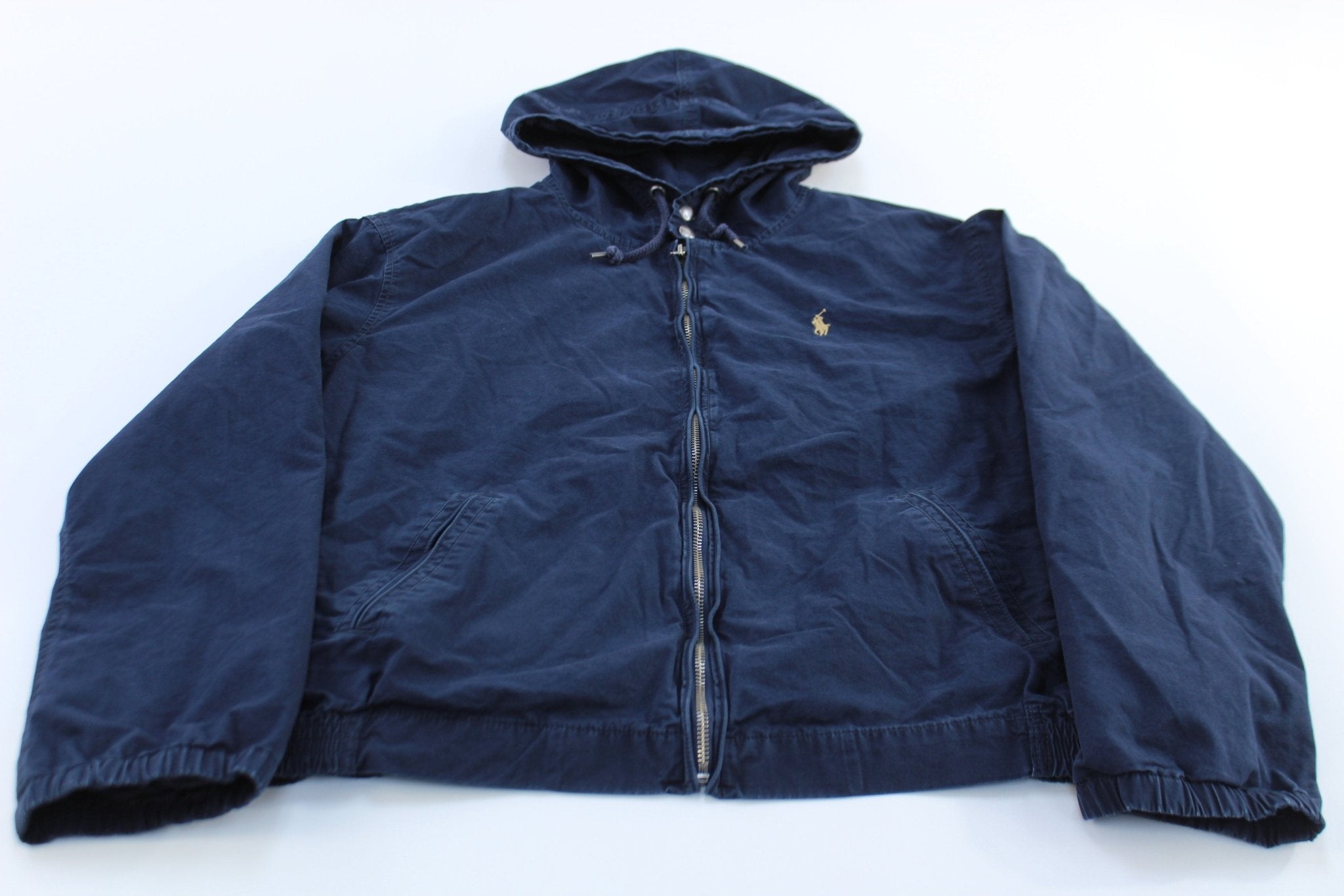 Polo by Ralph Lauren Embroidered Logo Blue Hooded Zip Up Jacket - ThriftedThreads.com