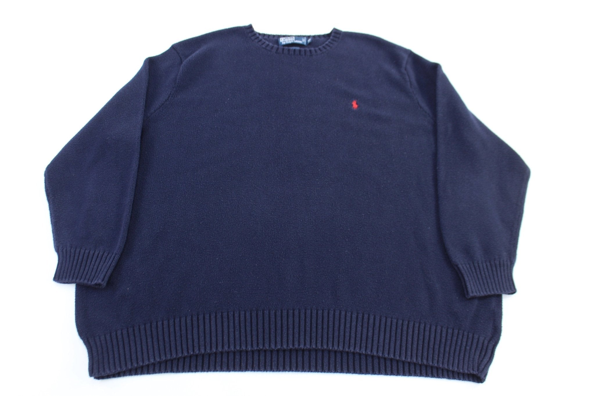 Polo by Ralph Lauren Embroidered Logo Blue Knit Sweater - Sweater - Thrifted Threads