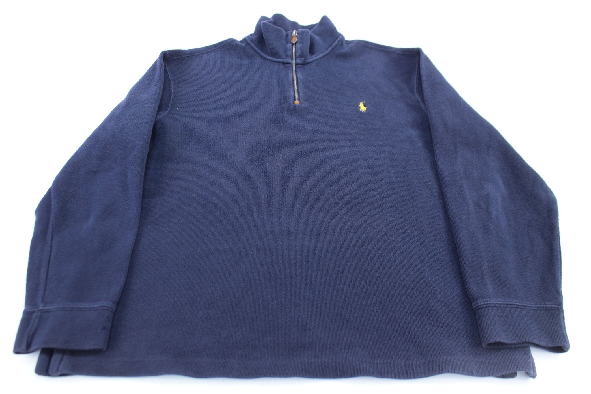 Polo by Ralph Lauren Embroidered Logo Blue Quarter Zip Sweater - ThriftedThreads.com