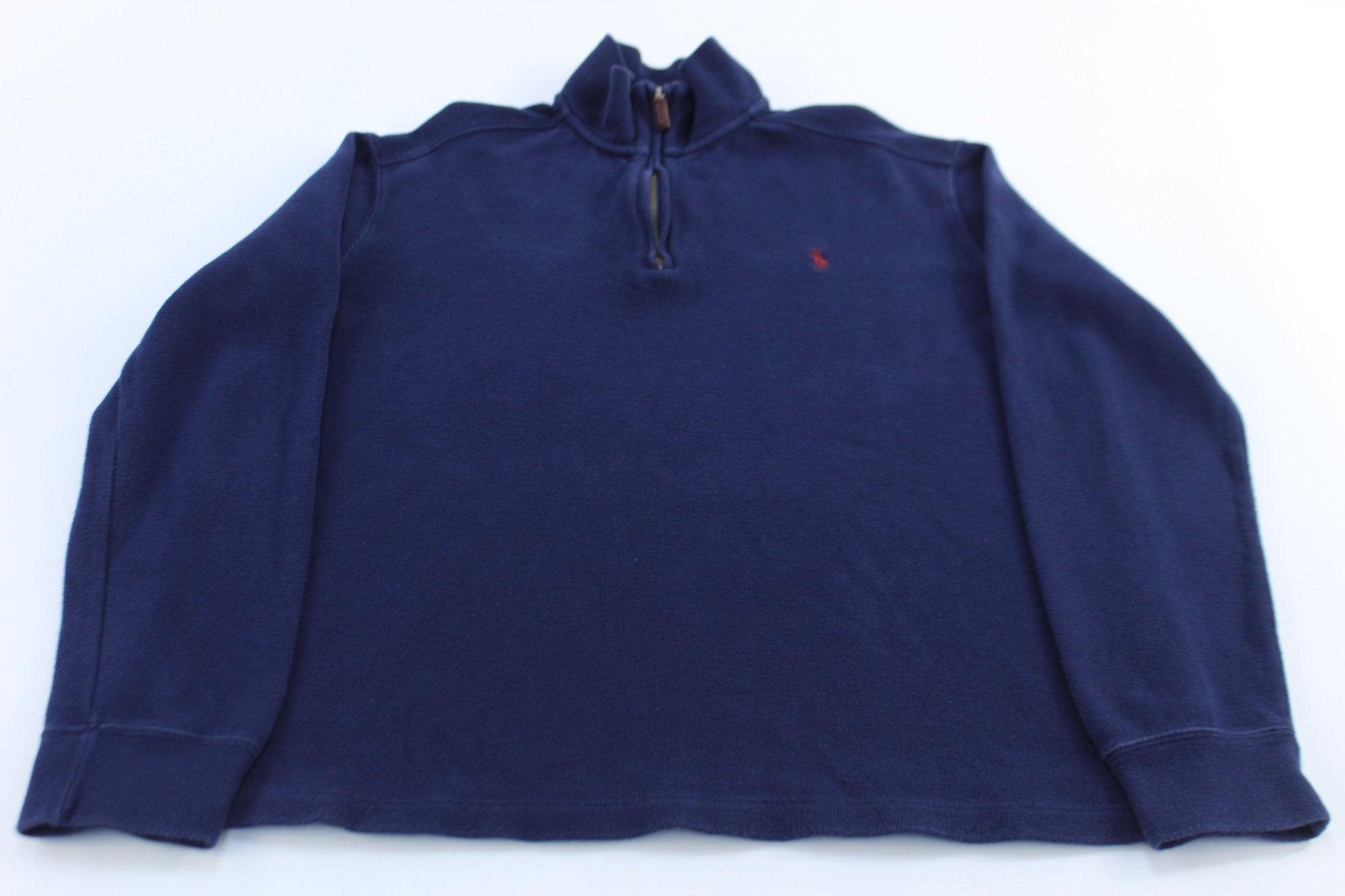 Polo by Ralph Lauren Embroidered Logo Blue Quarter Zip Sweater - ThriftedThreads.com