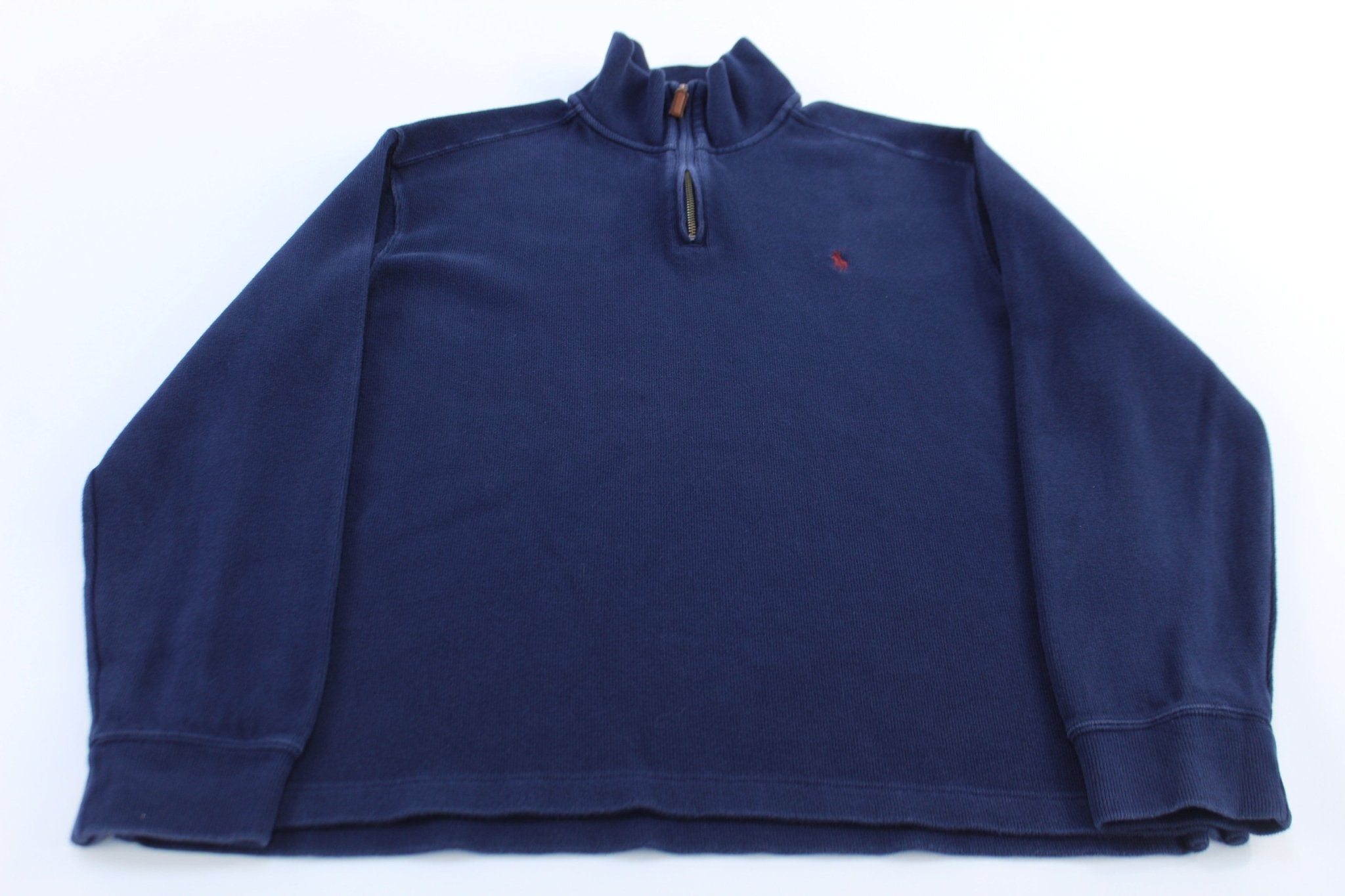Polo by Ralph Lauren Embroidered Logo Blue Quarter Zip Sweater - ThriftedThreads.com