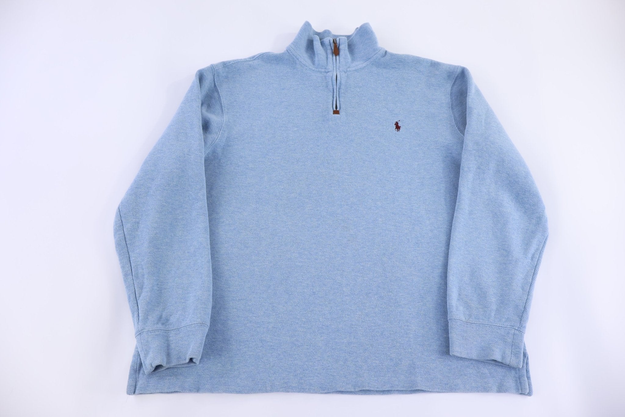Polo by Ralph Lauren Embroidered Logo Blue Quarter Zip Sweater - Sweater - Thrifted Threads