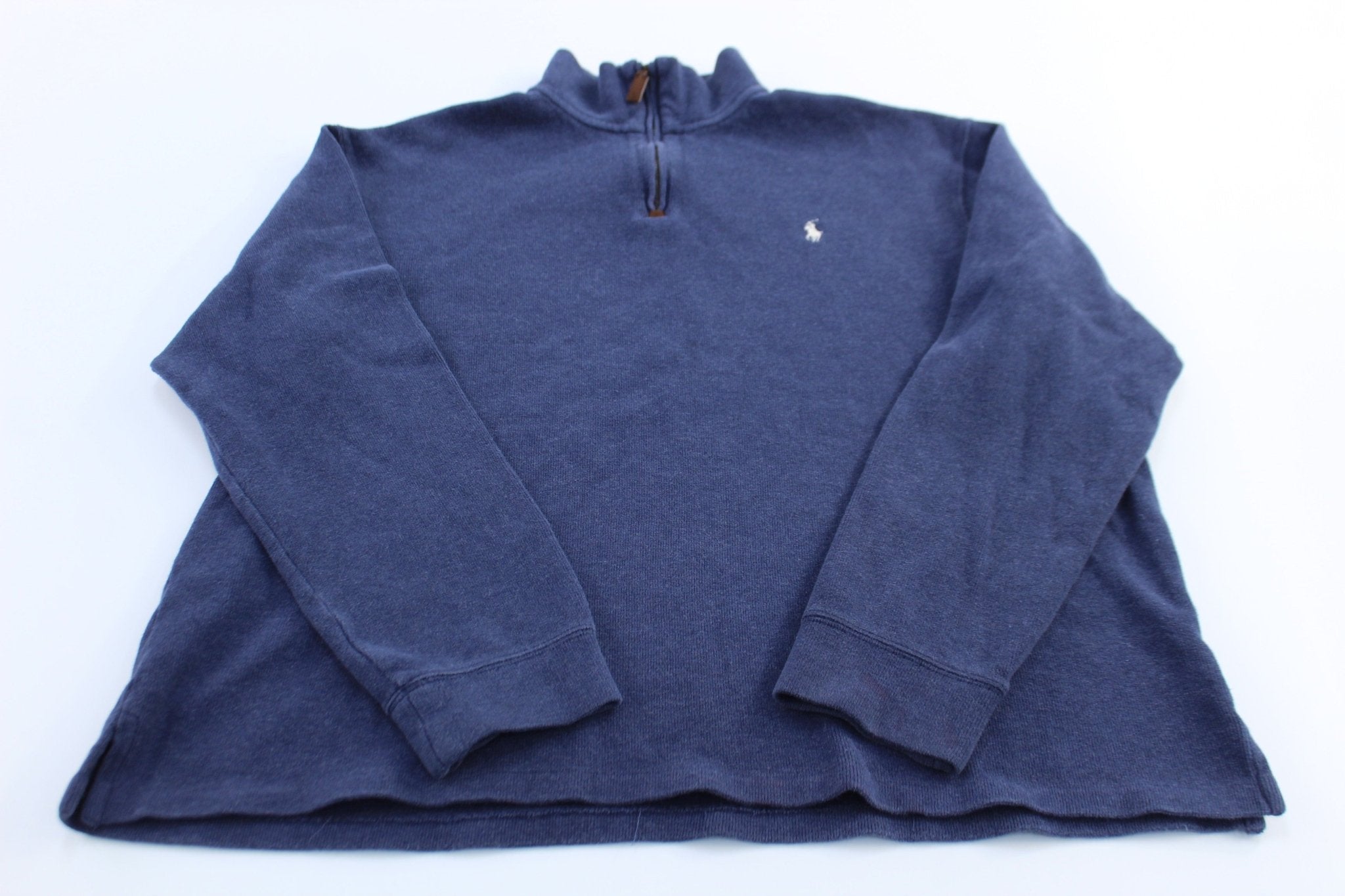 Polo by Ralph Lauren Embroidered Logo Blue Quarter Zip Sweater - Sweater - Thrifted Threads