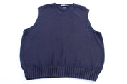 Polo by Ralph Lauren Embroidered Logo Blue Sweater Vest - ThriftedThreads.com