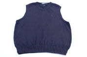 Polo by Ralph Lauren Embroidered Logo Blue Sweater Vest - Vest - Thrifted Threads