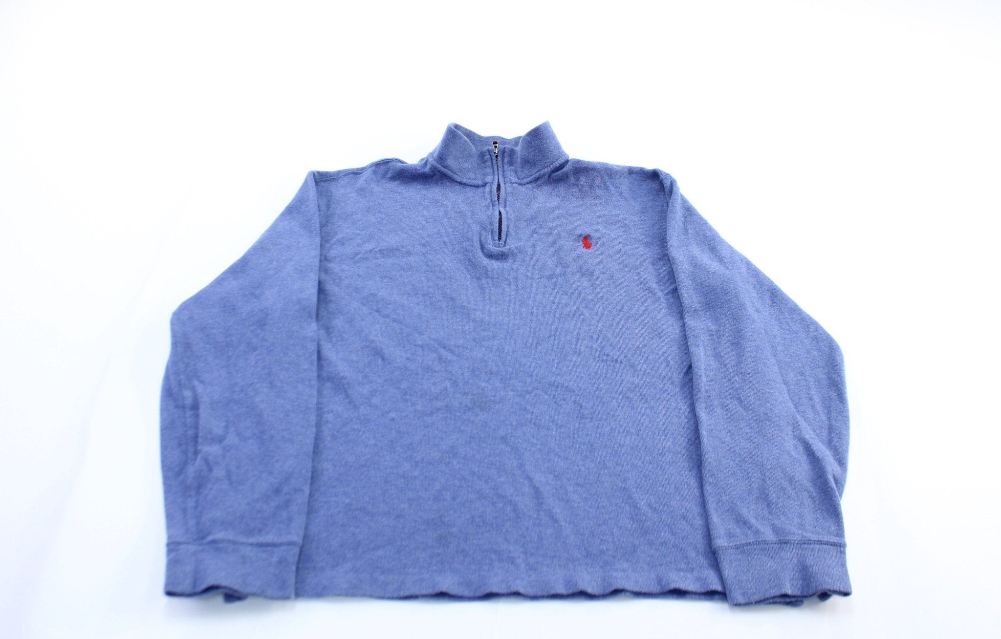 Polo by Ralph Lauren Embroidered Logo Blue Zip Up Sweater - Sweater - Thrifted Threads