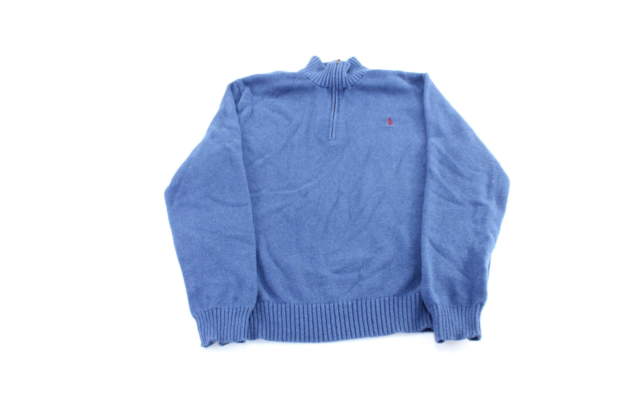 Polo by Ralph Lauren Embroidered Logo Blue Zip Up Sweater - Sweater - Thrifted Threads